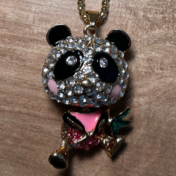 Panda Bear Rhinestone Pendant Necklace New - Picture 9 of 14